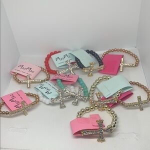 10ct Mad Mac Beaded Cross Pendant Stretch Bracelets NWT